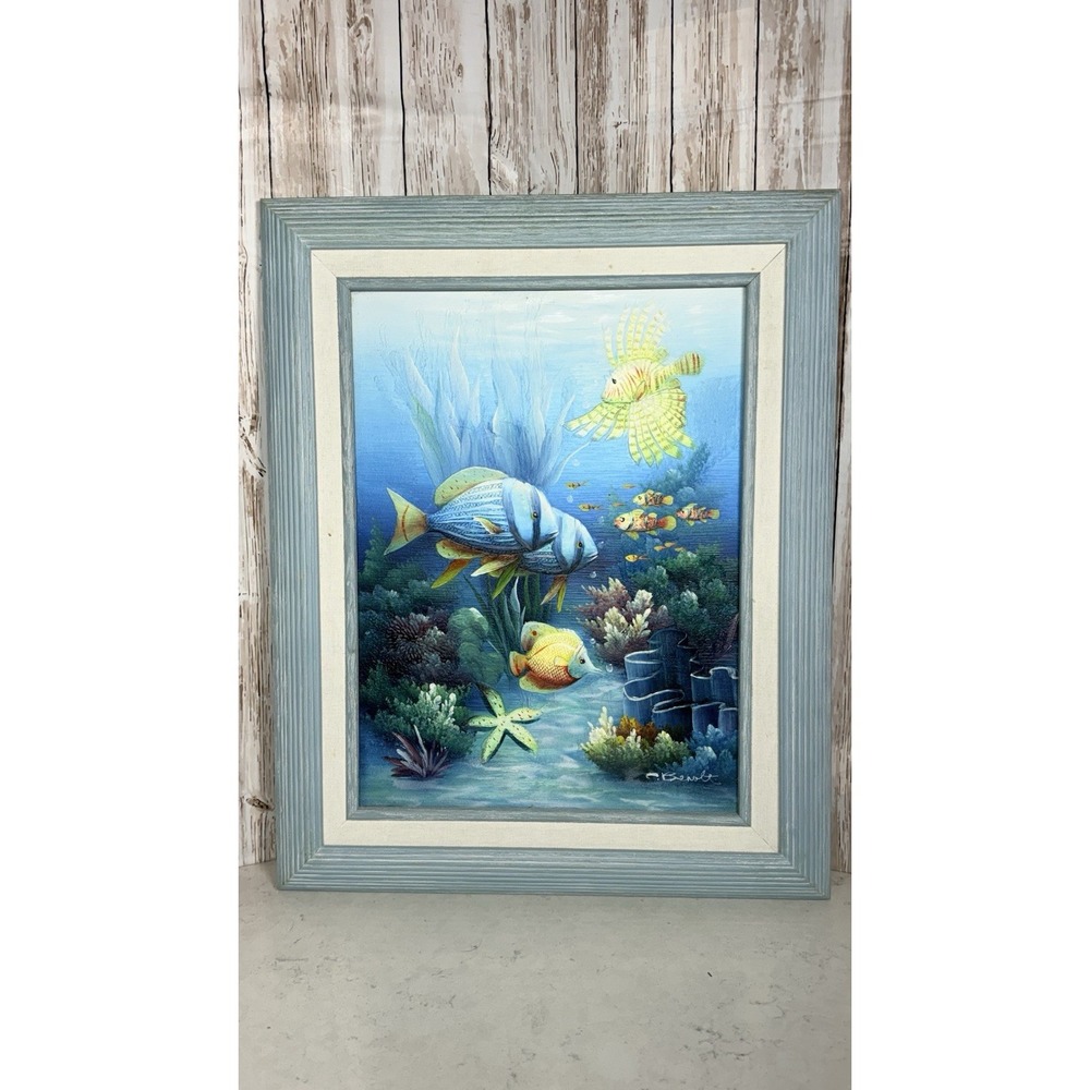 C. Benolt Original Oil Painting Tropical Fish Underwater Canvas Framed Signed